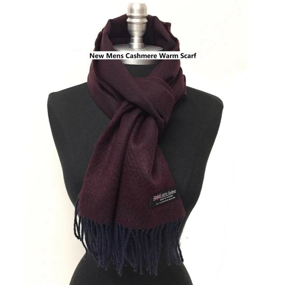 NEW Mens Tweed Wine WINTER 100% CASHMERE SCARF - Picture 2 of 3